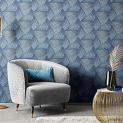 Galerie Wallcoverings Product Code 10152-08 - ELLE Decoration Wallpaper Collection - Blue Gold Colours - Art Deco Geometric Design