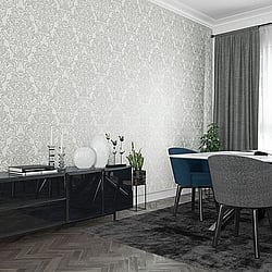 Galerie Wallcoverings Product Code 32602 - City Glam Wallpaper Collection - Grey White Colours - Floral Damask Design