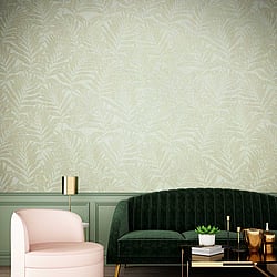 Galerie Wallcoverings Product Code 34003 - Hotel Wallpaper Collection - Green, Beige Colours - Botanical leaves design Design