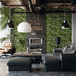 Galerie Wallcoverings Product Code 45731 - The Bricks And More Wallpaper Collection - Green Colours - Stone optic Design