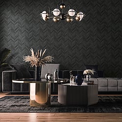 Galerie Wallcoverings Product Code 45761 - The Bricks And More Wallpaper Collection - Anthracite Colours - Brick Herringbone Design