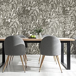 Galerie Wallcoverings Product Code 81263 - Feel Wallpaper Collection - Grey Charcoal Ecru White Beige Colours - Elephant Leaf Design