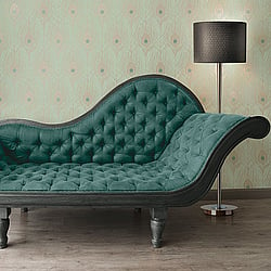 Galerie Wallcoverings Product Code AC60005 - Absolutely Chic Wallpaper Collection - Blue Green Metallic Colours - Peacock Feather Motif Design