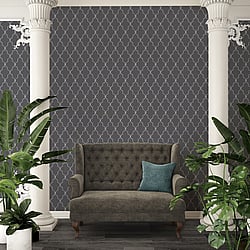 Galerie Wallcoverings Product Code ES31121 - Escape Wallpaper Collection - Dark Grey, Light Grey, Black Colours - Trellis Design