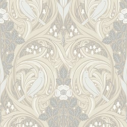 Galerie Wallcoverings Product Code ET12205 - Arts and Crafts Wallpaper Collection - Beige Cream Grey Colours - Bird Scroll Design