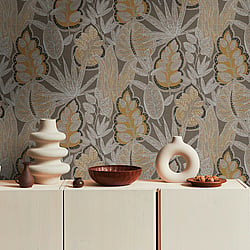 Galerie Wallcoverings Product Code FL61113 - Flourish Wallpaper Collection - Beige/Brown Colours - Grafic Leaves Motif Design