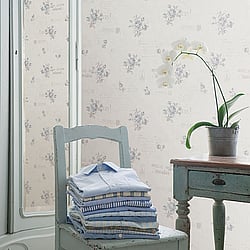 Galerie Wallcoverings Product Code G45081 - Vintage Rose Wallpaper Collection - Blue Cream Colours - Postcard Florals Design