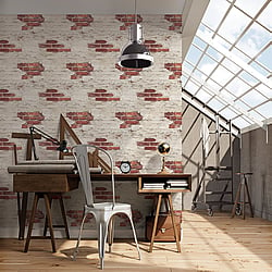 Galerie Wallcoverings Product Code G45354 - Grunge Wallpaper Collection - White Red Colours - Exposed Brick Design