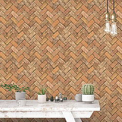 Galerie Wallcoverings Product Code G45428 - Just Kitchens Wallpaper Collection - Orange Brown Colours - Herringbone Brick Design