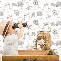 Galerie Wallcoverings Product Code G56505 - Just 4 Kids 2 Wallpaper Collection - Grey White Colours - Jungle Friends Design