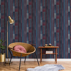 Galerie Wallcoverings Product Code G56573 - Texstyle Wallpaper Collection - Navy Cranberry Colours - Agen Stripe Design