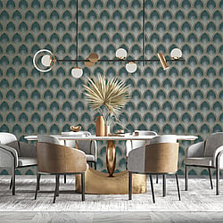 Galerie Wallcoverings Product Code G68085 - Special FX 2 Wallpaper Collection - Silver, Turquoise, Gold Colours - Nouveau Scallop Design