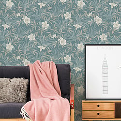 Galerie Wallcoverings Product Code HV41055 - Havana Wallpaper Collection - Beige Blue Colours - Havana Floral Motif Design