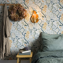 Galerie Wallcoverings Product Code S65103 - Sommarang Wallpaper Collection - White Orange Multi-coloured Colours - Floral Vines Design