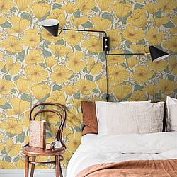 Galerie Wallcoverings Product Code S65112 - Sommarang Wallpaper Collection - Yellow Colours - Retro Poppy Design