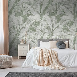 Galerie Wallcoverings Product Code WH45251M - Welcome Home Murals Wallpaper Collection - Grey, Green, White Colours - Soft Green Botanica Design