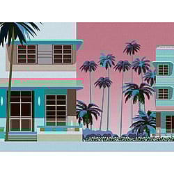 Galerie Wallcoverings Product Code WH45259M - Welcome Home Murals Wallpaper Collection - Blue, Multi-coloured, Pink Colours - Retro Miami  Design