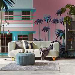 Galerie Wallcoverings Product Code WH45259M - Welcome Home Murals Wallpaper Collection - Blue, Multi-coloured, Pink Colours - Retro Miami  Design