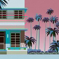 Galerie Wallcoverings Product Code WH45259M - Welcome Home Murals Wallpaper Collection - Blue, Multi-coloured, Pink Colours - Retro Miami  Design