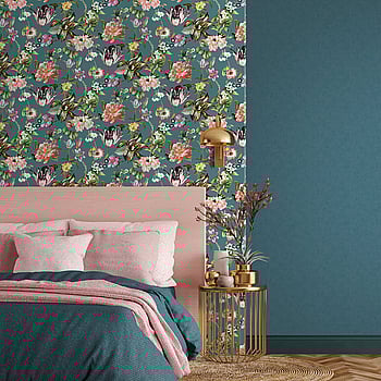 Galerie Wallcoverings Product Code 47462 - Flora Wallpaper Collection - Grey, Blue, Green, Rose Colours -  