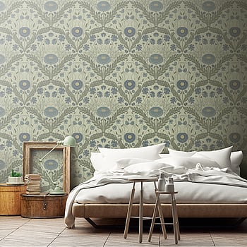 Galerie Wallcoverings Product Code 51001 - Blomstermala Wallpaper Collection - Blue Green Colours -  
