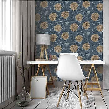 Galerie Wallcoverings Product Code 51010 - Blomstermala Wallpaper Collection - Blue Beige Brown Colours -  