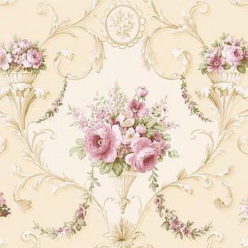 Galerie Wallcoverings Product Code CI38230 - Classic Silks 4 Wallpaper Collection - Lt.Cream Pink Green Colours -  