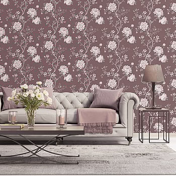 Galerie Wallcoverings Product Code G45304 - Vintage Roses Wallpaper Collection - Burgundy Grey Colours -  